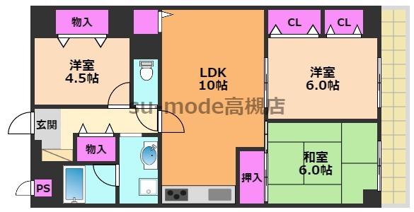 カサエステ壱番館(3LDK/4階)の間取り写真