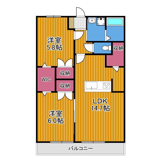 トゥールブランシュM&MI(2LDK/1階)の間取り写真