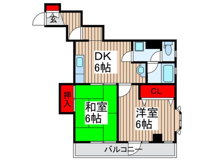 ビーンズ八柱(2DK/6階)の間取り写真