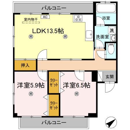 ハイツ・タイチ I棟(2LDK/2階)の間取り写真
