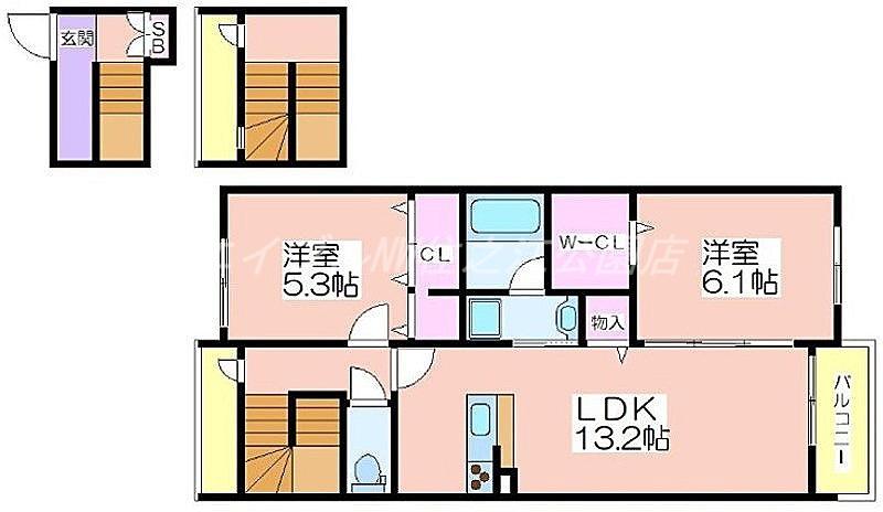 アーサー住之江(2LDK/3階)の間取り写真