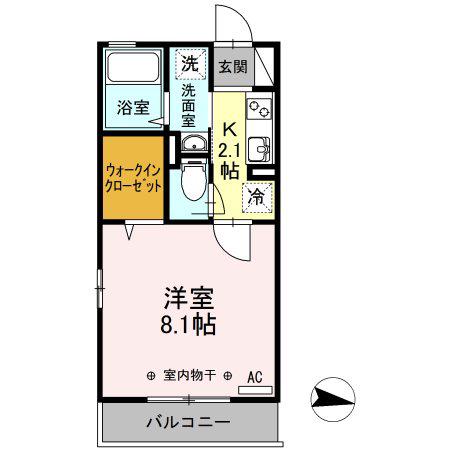 ロイヤルヒルズR棟(1K/2階)の間取り写真