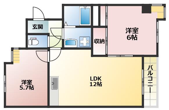 カルチェダムールA棟(2LDK/1階)の間取り写真