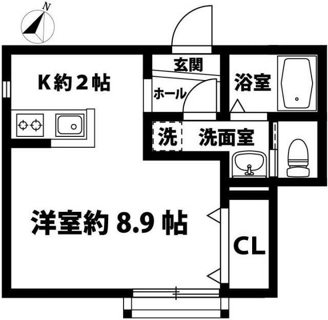 ゆうなぎ荘(ワンルーム/1階)の間取り写真