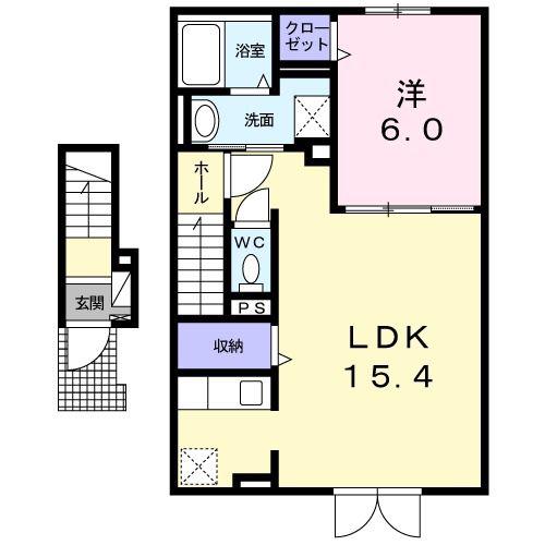 クレア ド ルーン(1LDK/2階)の間取り写真