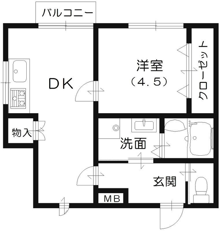 ヒルサイド山手(1DK/2階)の間取り写真