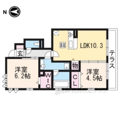 ドムール嵯峨B棟(2LDK/1階)の間取り写真