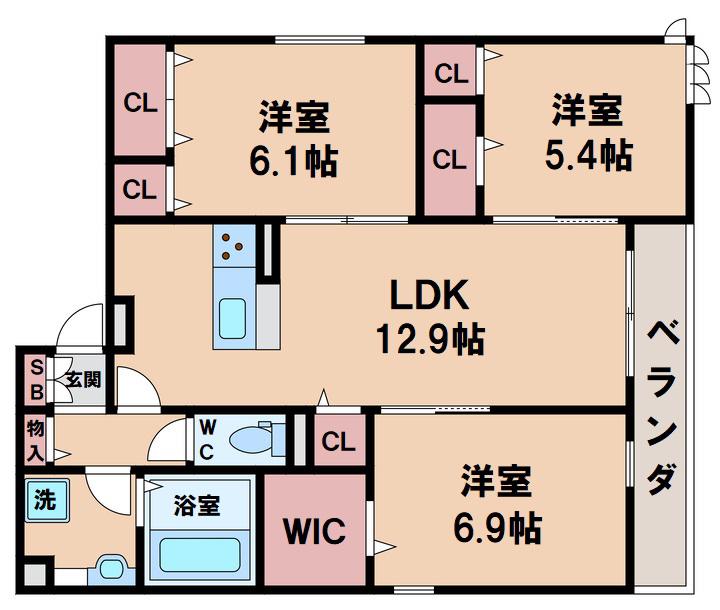 ダイヤモンドフジ天王寺東ゴールド(3LDK/1階)の間取り写真