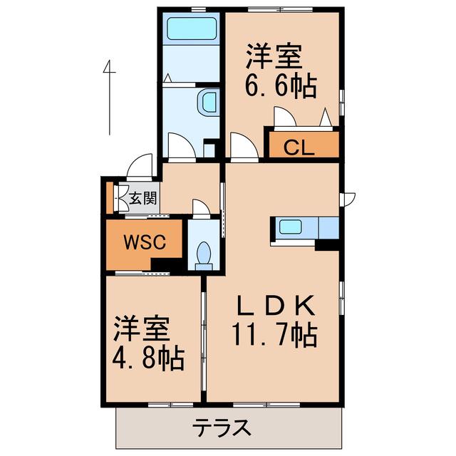 シャーメゾン伊太祈曽(2LDK/1階)の間取り写真