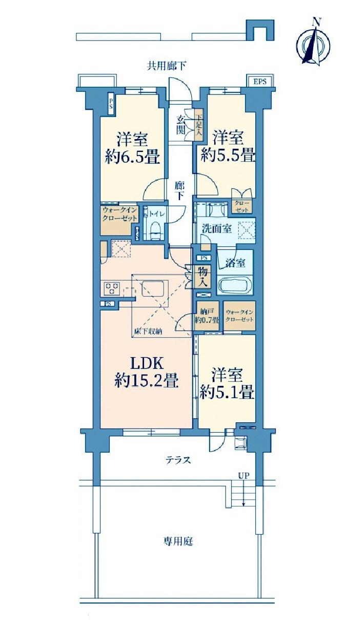 プレイスヴィラ喜多見(3LDK/1階)の間取り写真