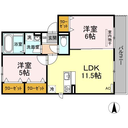 セカンドコート A棟(2LDK/2階)の間取り写真