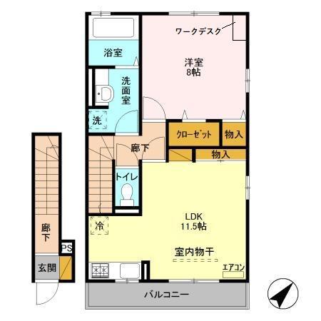 フィオーレ(1LDK/2階)の間取り写真