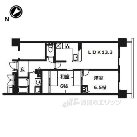 ユニライフ宇治琵琶(2LDK/2階)の間取り写真