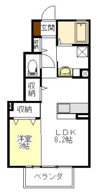 カーサ絆 I・II(1DK/1階)の間取り写真