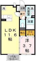 プティ・リヴィエール(1LDK/1階)の間取り写真