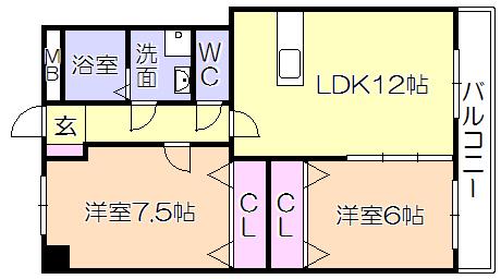 プロスペールS6(2LDK/2階)の間取り写真