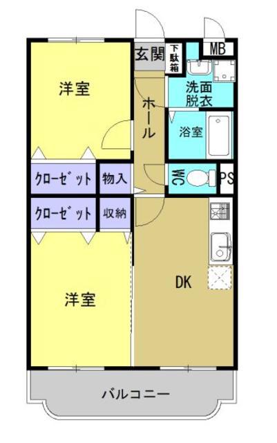 ブルースカイヒル(2DK/1階)の間取り写真