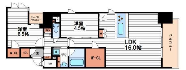 スプランディッド本町グラン(2LDK/2階)の間取り写真