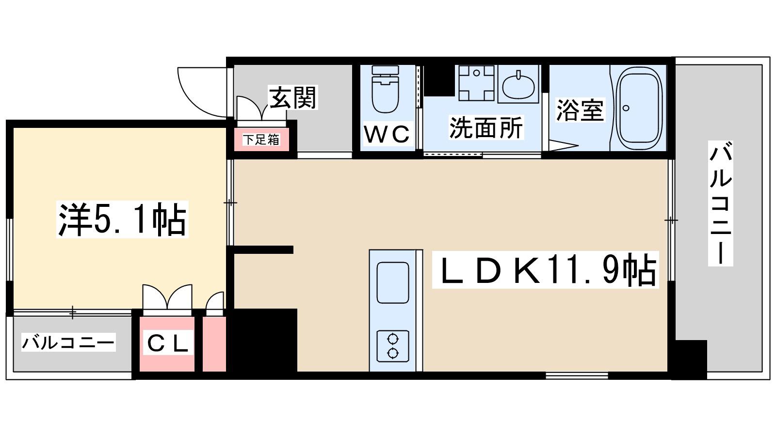 プロシード西天満(1LDK/7階)の間取り写真