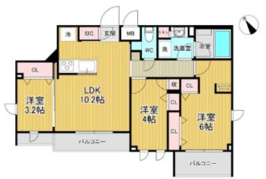 HILLTOP南蒲田(3LDK/4階)の間取り写真