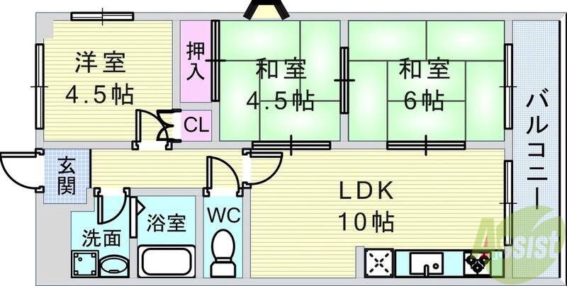 ハイツ清風(3LDK/3階)の間取り写真