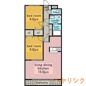 シャルム名東(2LDK/3階)の間取り写真