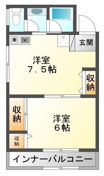 伸光マンション(1DK/2階)の間取り写真
