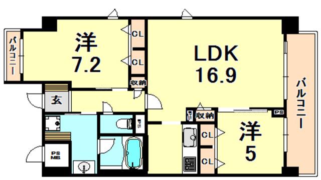 クラヴィーアさくら夙川(2LDK/4階)の間取り写真