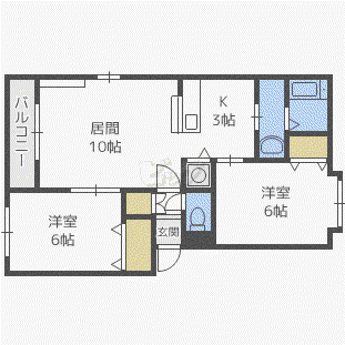 レオーネ新琴似(2LDK/2階)の間取り写真