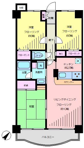 レジデンス向山第2(3LDK/3階)の間取り写真