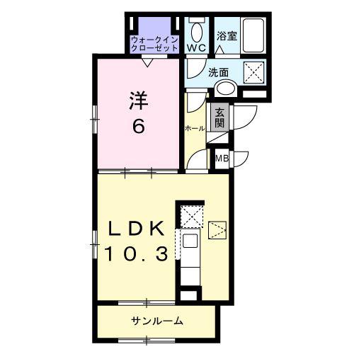 ウィンフィールド博多南(1LDK/1階)の間取り写真