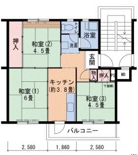 有野団地B(3K/5階)の間取り写真