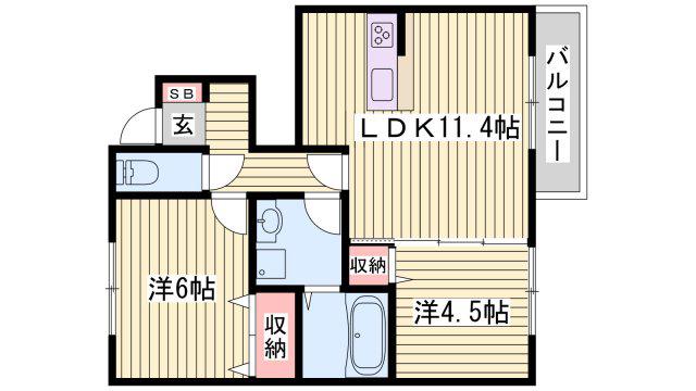 カーサフィオーレ(2LDK/1階)の間取り写真