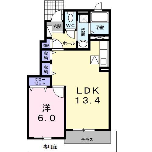 ユイマーレB(1LDK/1階)の間取り写真