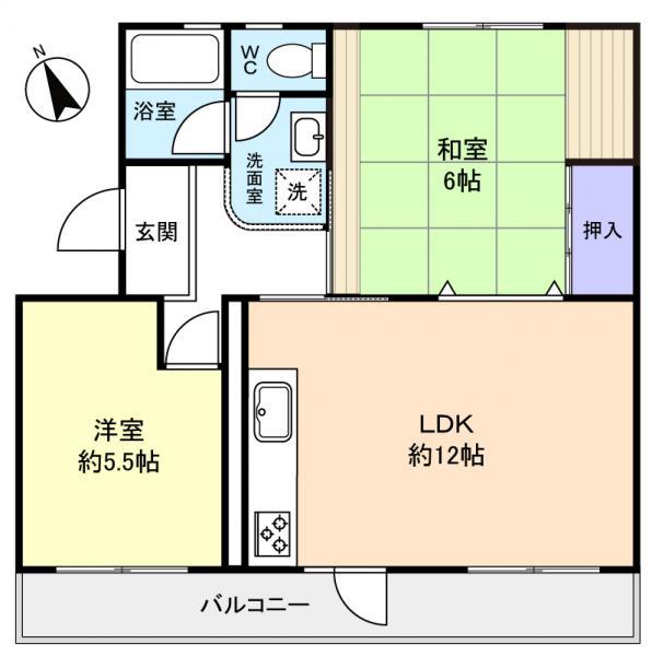 高津団地6街区7棟(2LDK/2階)の間取り写真