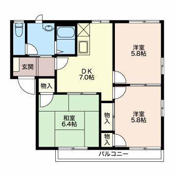 フレグランスYOUA(2LDK/2階)の間取り写真