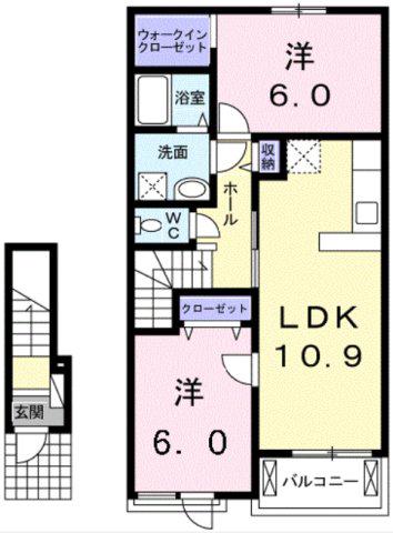 コズカイリーデⅠ(2LDK/2階)の間取り写真