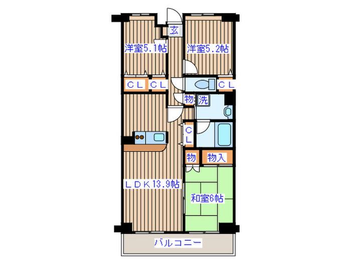 OAKS南仙台(3LDK/2階)の間取り写真