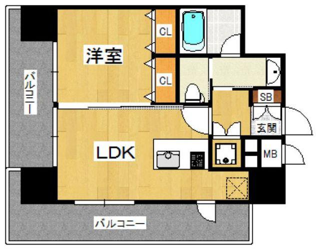 プライムアーバン博多(1LDK/12階)の間取り写真