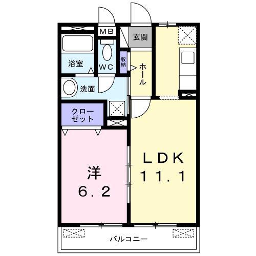 アミティエII(1LDK/1階)の間取り写真