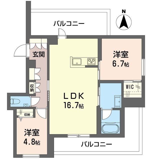 アンビエラ武蔵小杉(2LDK/4階)の間取り写真