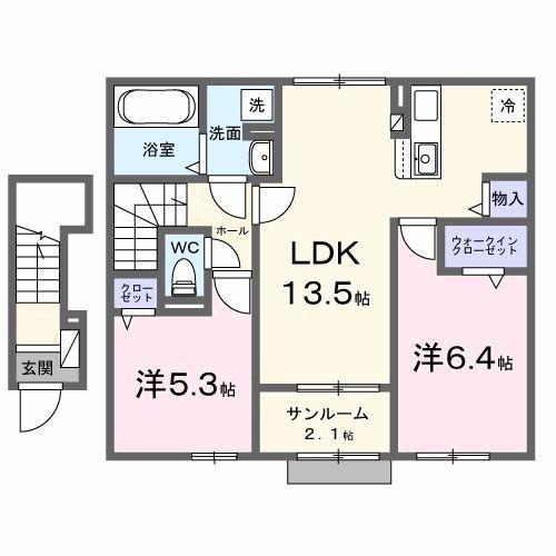 パイオニア 伏(2LDK/2階)の間取り写真