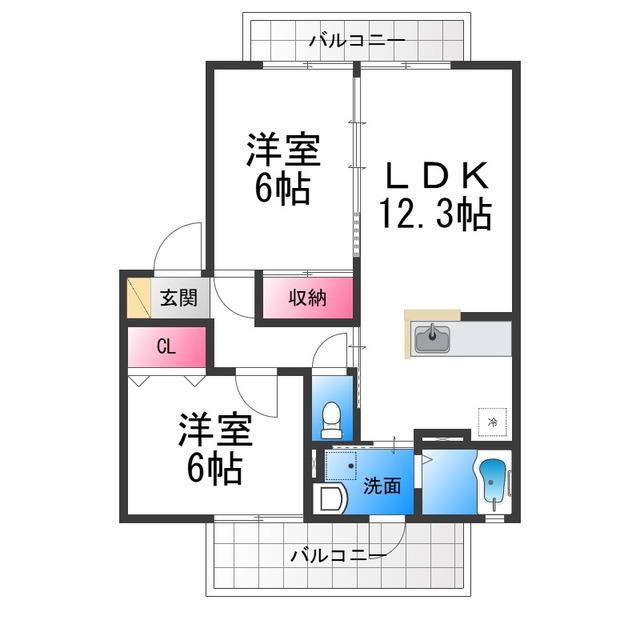 グランレーミオ(2LDK/1階)の間取り写真