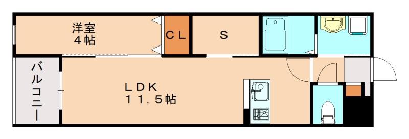 CUBE SUCRE志免別府(1LDK/4階)の間取り写真