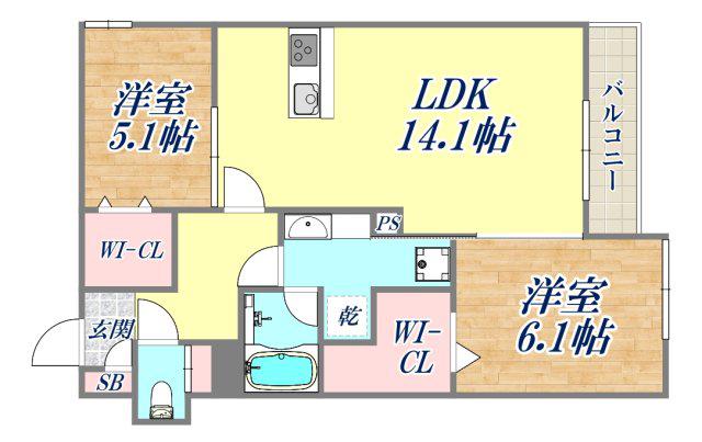GRANDROCHER武庫之荘(2LDK/3階)の間取り写真