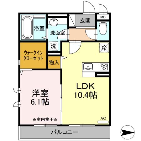 D-ROOM高砂(1LDK/3階)の間取り写真