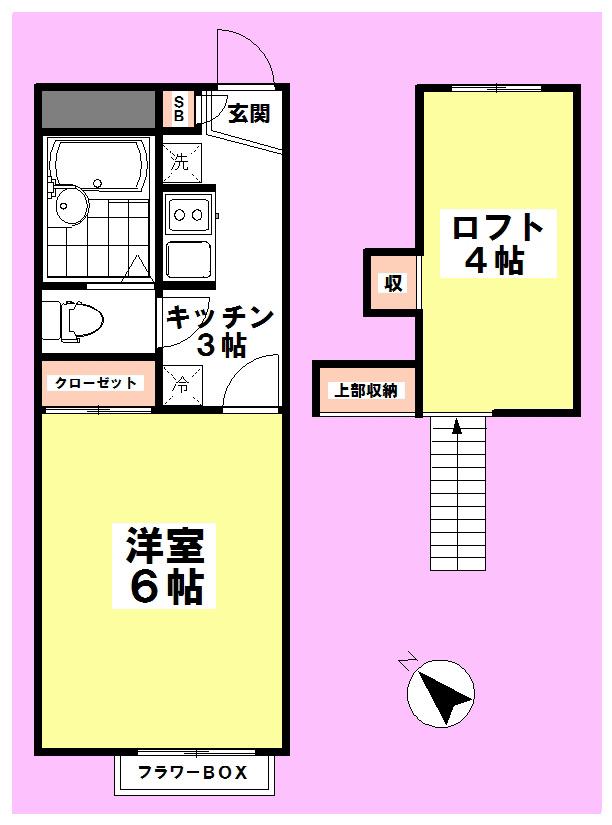 カーサ上尾(1K/2階)の間取り写真