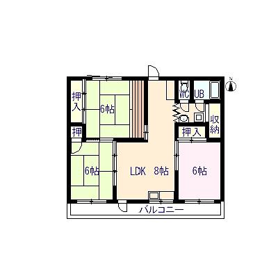 マンション福田(3LDK/3階)の間取り写真
