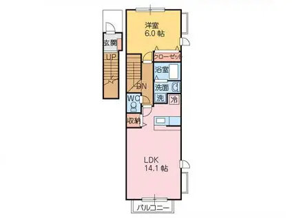 ソレアードトーレII(1LDK/2階)の間取り写真