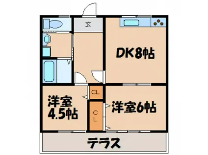 タウンハウス鶴江(2DK/1階)の間取り写真